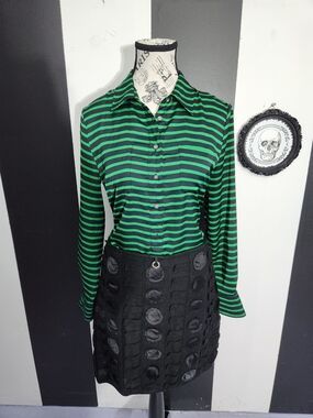 Dalia Collection Black and Green Striped Blouse